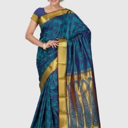 Varkala Silk Sarees Teal Blue Woven Saree With Unstitched Blouse-picture-2