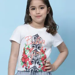 BIBA Girls White Cotton Printed T-Shirt-image-9
