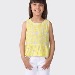 Fabindia Kids Yellow & White Cotton Printed Top Set-image-73