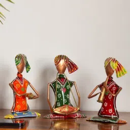 ExclusiveLane Multicolor Iron Rajasthani Musical Trio Handpainted Decorative Showpieces - Set of 3-image-76
