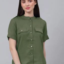 NEUDIS Olive Mandarin Collar Shirt-image-0