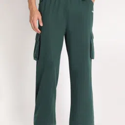Chkokko Bottle Green Cotton Relaxed Fit Track Pants-picture-23