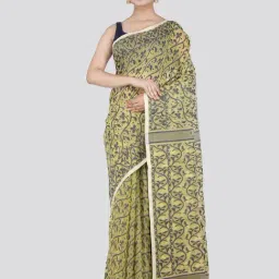 Pinkloom Beige & Blue Cotton Woven Saree-image-42