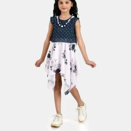 Peppermint Kids Blue & Pink Printed Dress-image-102