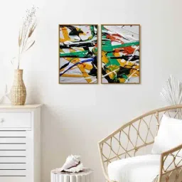 999Store Multicolor Vinyl Wall Painting Panel with Fibre Frame - Set of 2-19