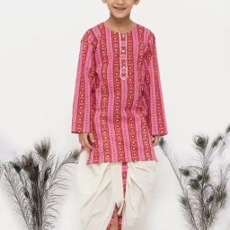 Little Bansi Pink & White Printed 1 Kurta + 1 Dhoti-image-19
