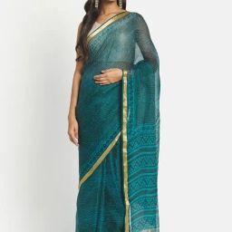 Fabindia Green Silk Printed Saree Without Blouse-picture-28