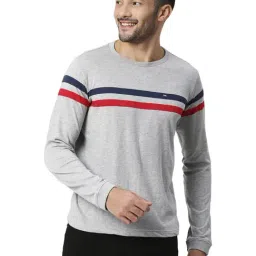 Basics Grey Slim Fit Striped T-Shirt-image-32