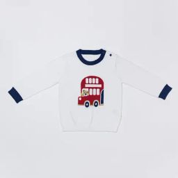 H by Hamleys Infants Boys White Self Design Full Sleeves Sweater-image-1
