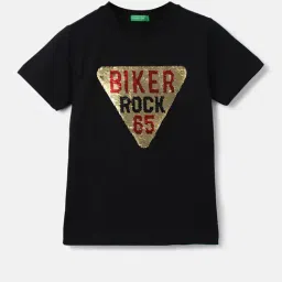 United Colors of Benetton Kids Black Embellished T-Shirt-image-76