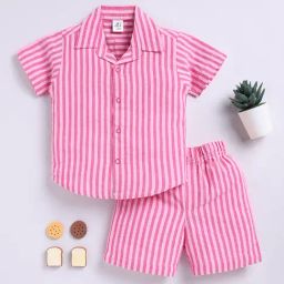 Clt.s Unisex Pink Striped Shirt With Shorts-image-36