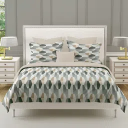 SWAYAM Grey & Beige Geometric 210 TC King Bedsheet with 2 Pillow Covers-image-74