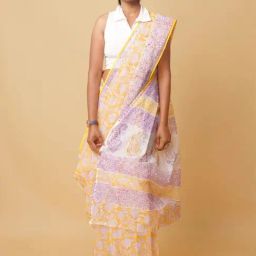 Unnati Silks Yellow Floral Print Saree With Unstitched Blouse-picture-15