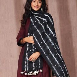 Fabindia Black Wool Regular Fit Tie & Dye Stole-image-44