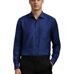 Louis Philippe Blue Cotton Regular Fit Self Pattern Shirt-picture-28