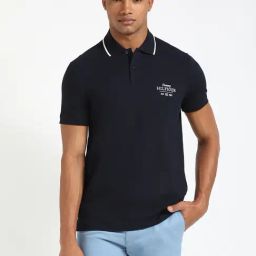 Tommy Hilfiger Navy Cotton Regular Fit Polo T-Shirt-image-26