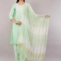 JIDI FASHION Floral Embroidered Thread Work Straight Kurta With Trousers & Dupatta-image-100