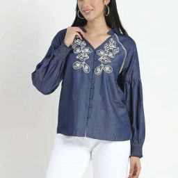 Madame Navy Regular Fit Embroidered Top-image-36