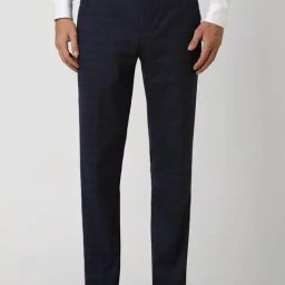 Peter England Navy Slim Fit Checks Trousers-image-19