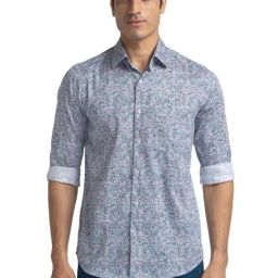 ColorPlus Blue Cotton Tailored Fit Printed Shirt-image-84