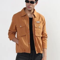 Showoff Orange Relaxed Fit Shacket-17