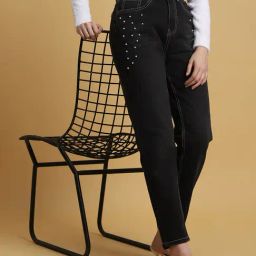 Forever 21 Black Cotton Embellished Mid Rise Jeans-picture-40