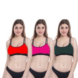 AROUSY Pink & Green Cotton Bra Panty Set - Pack Of 3-image-95