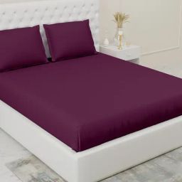 Haus & Kinder Plum Cotton 300 TC King Size Fitted Bedsheet with 2 Pillow Covers-picture-38