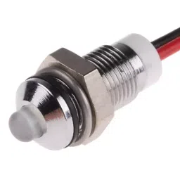 RS PRO White Panel Mount Indicator 2V DC, Mounting Hole Size 6 mm, Termination Type Lead Wires, IP Rating IP67, Model No 7227681-8