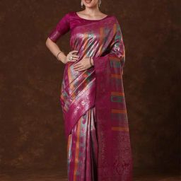 Saree Mall Pink Silk Self Saree with Blouse Piece-image-49
