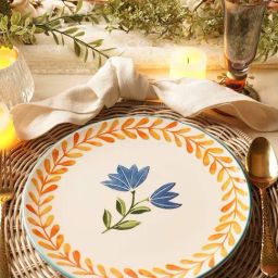 Pure Home and Living White & Orange Clay Hand-painted Dinner Plate-image-30