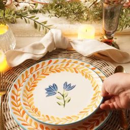 Pure Home and Living White & Orange Clay Hand-painted Dessert Plate-image-67