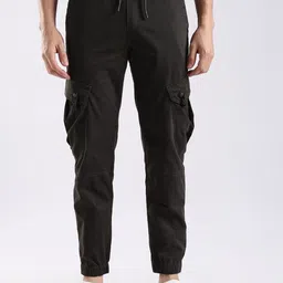 Blu MNKY Men Relaxed Loose Fit Cotton Cargos Trousers-picture-41