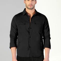 Showoff Black Cotton Regular Fit Shacket-23