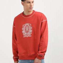 Tommy Hilfiger Red Cotton Slim Fit Logo Printed Pullover-picture-31