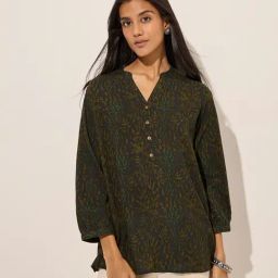 Utsa by Westside Dark Green Printed Cotton Straight Kurti-image-11