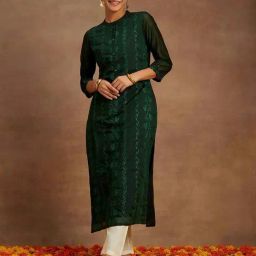 Libas Green Woven Pattern Straight Kurta-image-12
