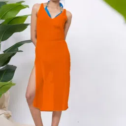Erotissch Mustard Polyester Beachwear Cover Up Dress-image-96