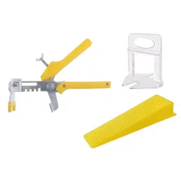 TileMaster100 Pcs Tile Leveling Spacer Clip with 100 Wedges and 1 Plier Combo 3 mm Non-Magnetic Durable Plastic Yellow & White 10 cm Length TM-213-1