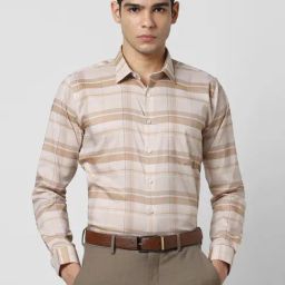 Van Heusen Beige Slim Fit Checks Shirt-image-69