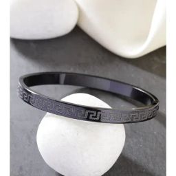 NVR Men Black Rhodium-Plated Stainless Steel Kada Bracelet-12