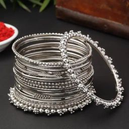 Zeneme Antique Silver Plated Oxidised Classic Bangles for Women Pack of 20-9