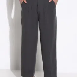 showoffff SHOWOFF Grey Loose Fit Solid Formal Trousers-picture-41