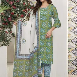 Skylee Green & Blue Printed Kurta Pant Set With Dupatta-picture-19