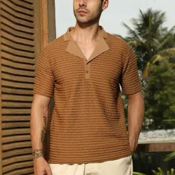 Campus Sutra Brown Polycotton Regular Fit Textured Polo T-Shirt-image-82