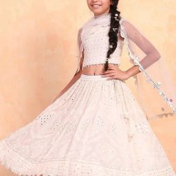 Biba Girls Ivory Solid Lehenga Cholis-image-26