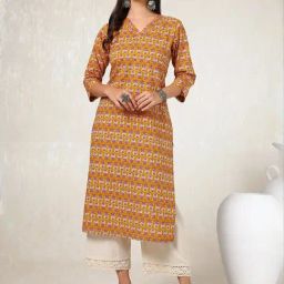 Soch Yellow Cotton Printed Straight Kurta-image-10
