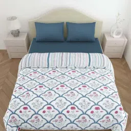 Haus & Kinder Classic Trells Blue 150 GSM Polyester Reversible Ac Double Comforter-picture-4