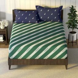 Nautica Noridge Green & Blue 160 TC Cotton King Bedsheet with 2 Pillow Covers-image-45