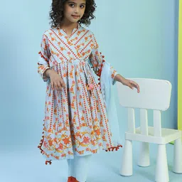 Biba Girls Floral Printed Regular Pure Cotton Kurta with Palazzos & With Dupatta-image-36
